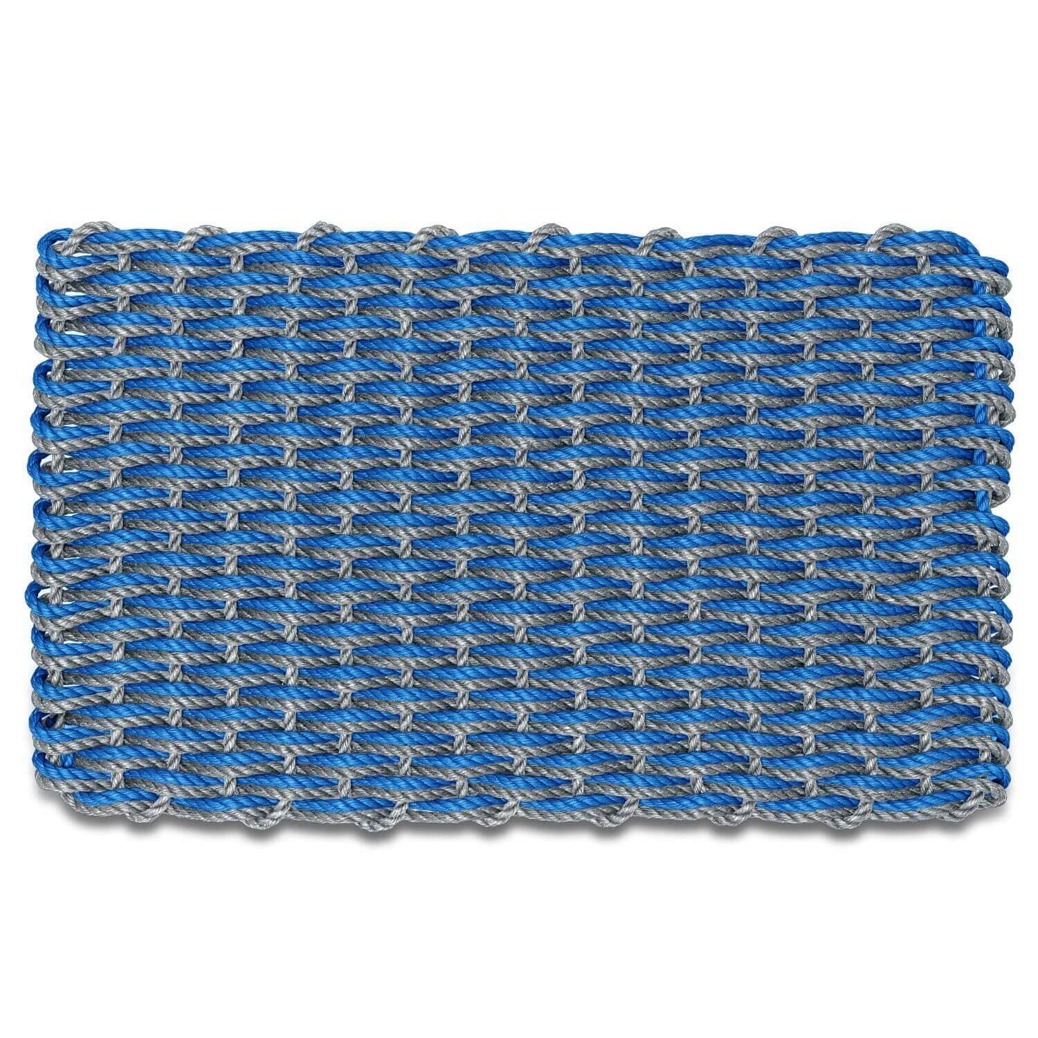 Image of Lobster Rope Doormat, Light Blue & Silver Double Weave, Wicked Good Doormats