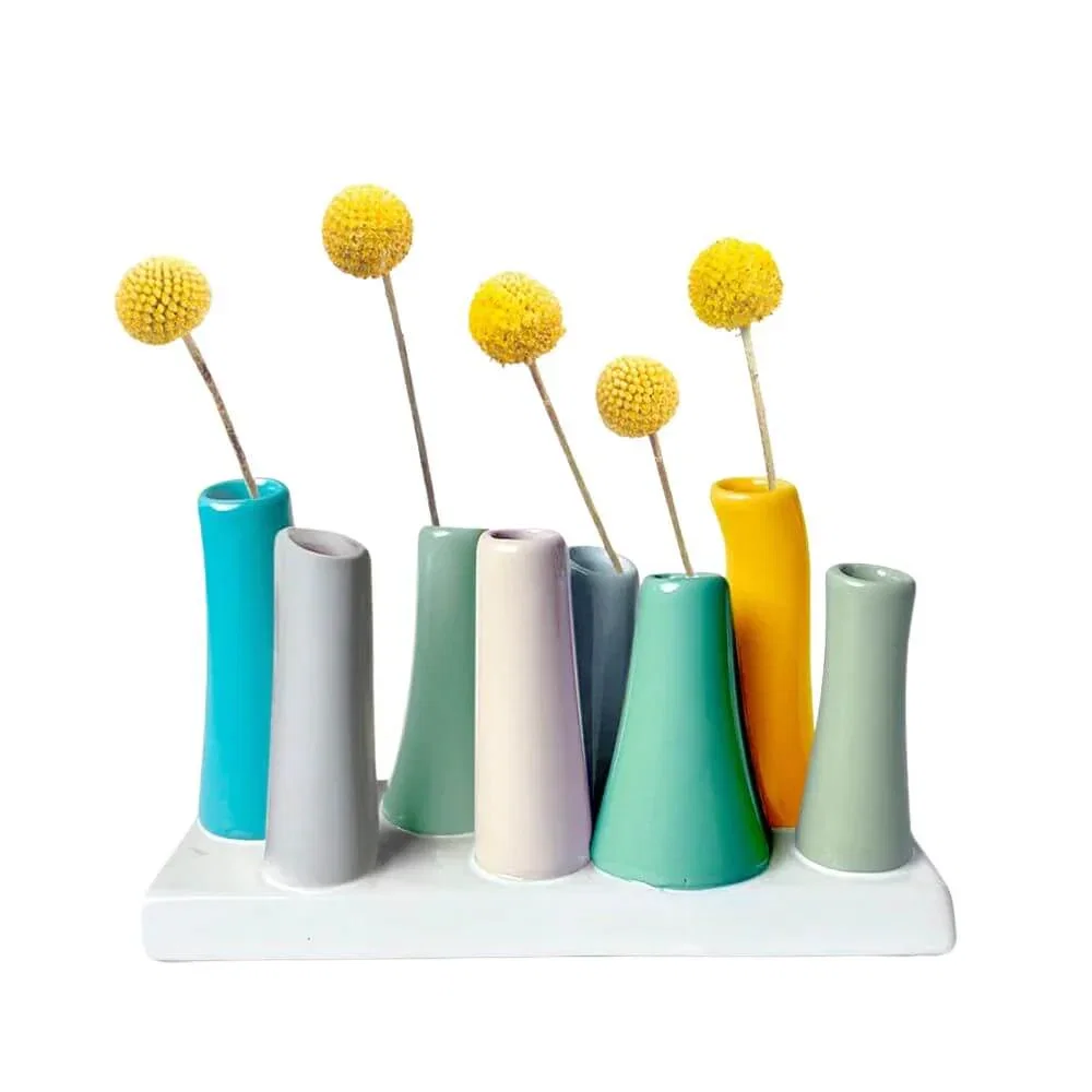 Image of Modern 8 Tube Bud Vase, Pooley Vase Aqua