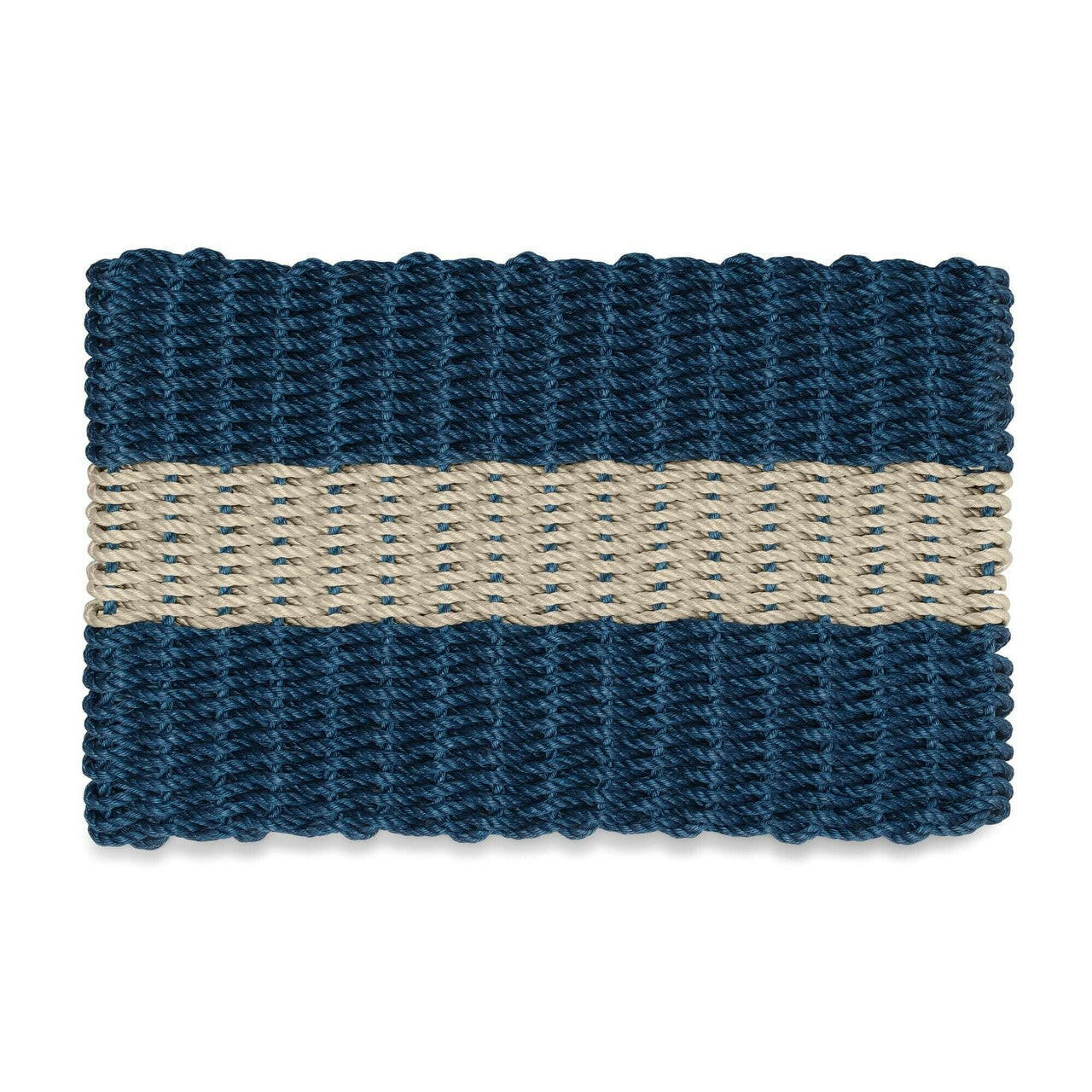 Image of Lobster Rope Doormat, Navy with Dark Tan Stripe, Wicked Good Doormats