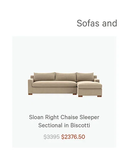Sloan Right Chaise Sleeper Sectional in Biscotti