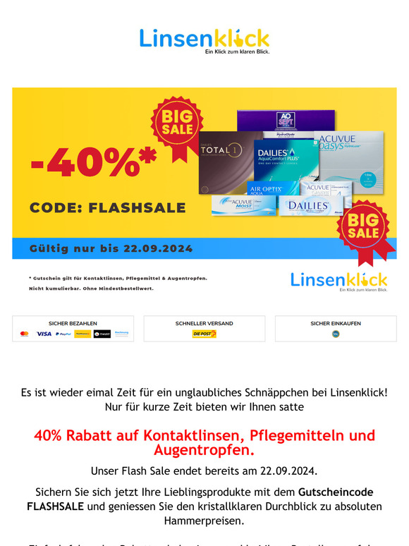 -40% FLASH SALE bei Linsenklick.ch - nur für kurze Zeit.