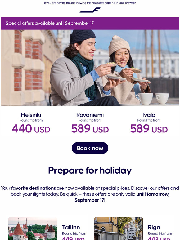 Special offers end tomorrow – book flights now