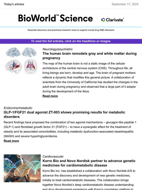BioWorld: Full edition: Study maps pregnancy brain changes; Korro Bio ...