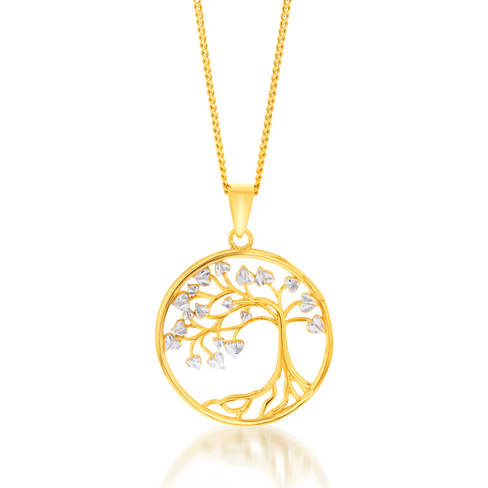 Image of 9ct Yellow And White Gold Diamond Cut Tree Of Life Pendant