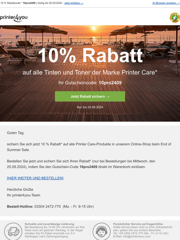 -10% auf Printer Care-Tinten & Toner 🌞 Jetzt sichern!