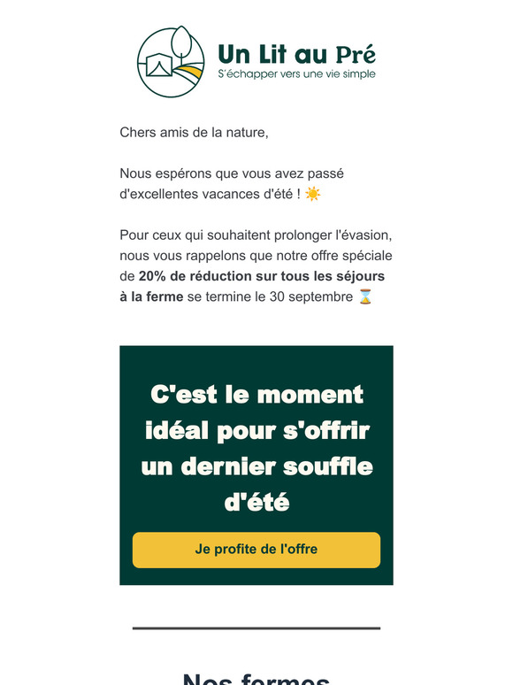 🍂 Profitez des Derniers Jours de l'Été à la Ferme - 20% de Réduction !