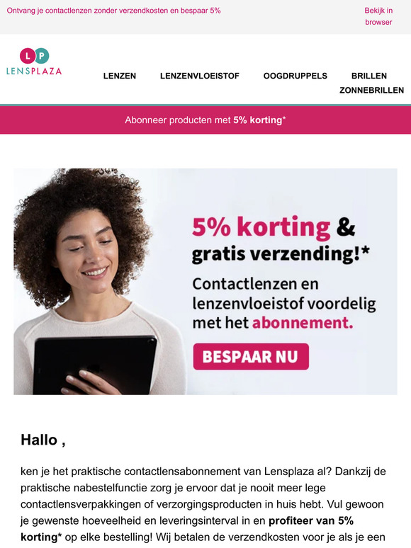 Bespaar nu 5%: Contactlenzen en verzorgingsproducten via abonnement
