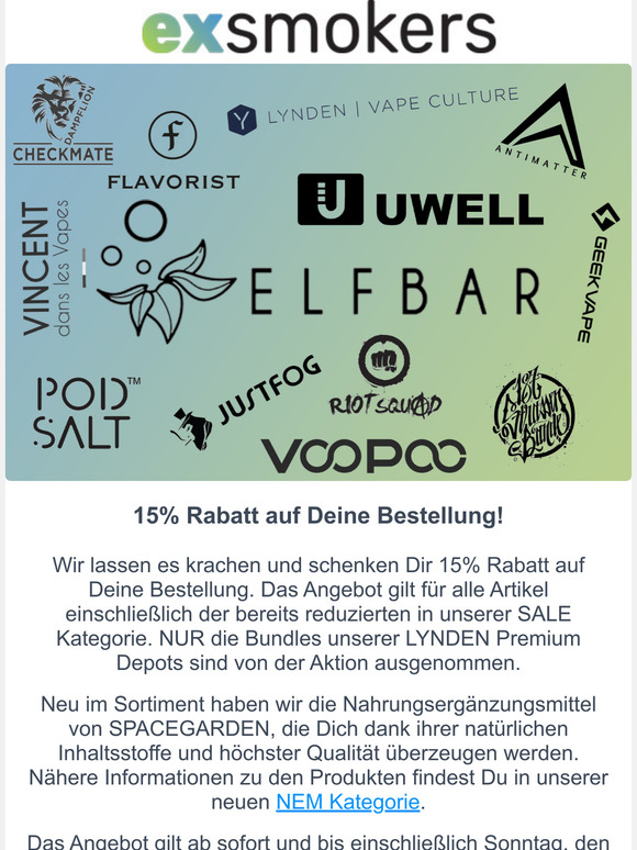 15% Rabatt auf Deine Bestellung