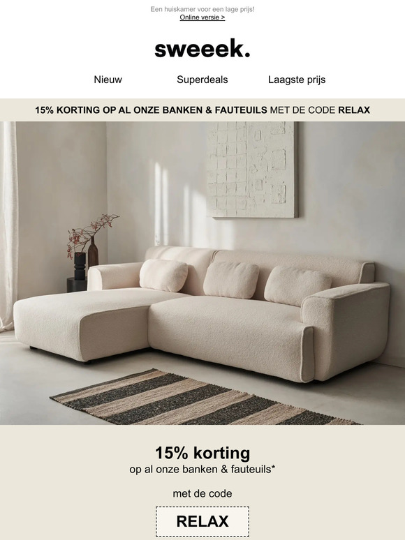 15% korting op al onze banken & fauteuils! 🤩
