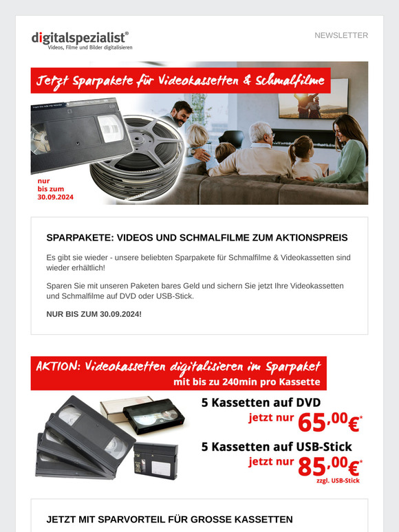 Es gibt sie wieder: Unsere Sparpakete für Schmalfilme & Videokassetten