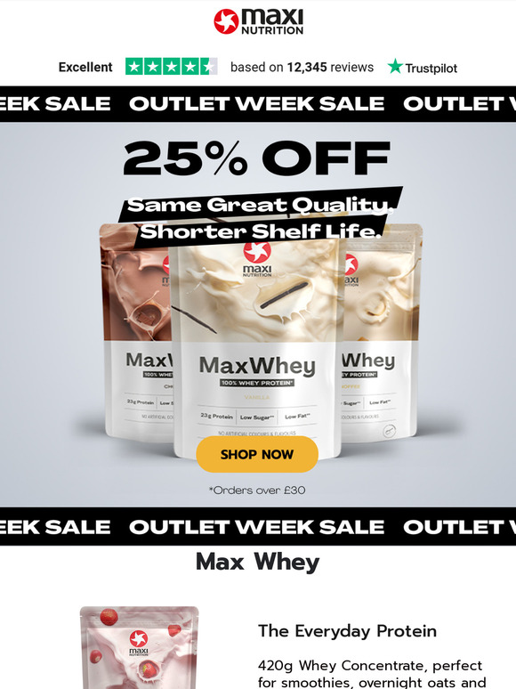 420g Max Whey just £7.50 - Shop the outlet now