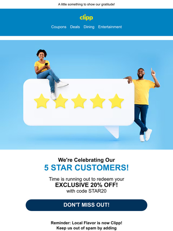 Last chance to use your 5 star customer perk!
