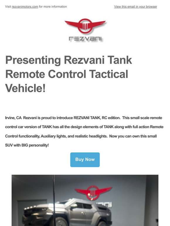 Presenting Rezvani Tank Remote Control Tactical Vehicle!