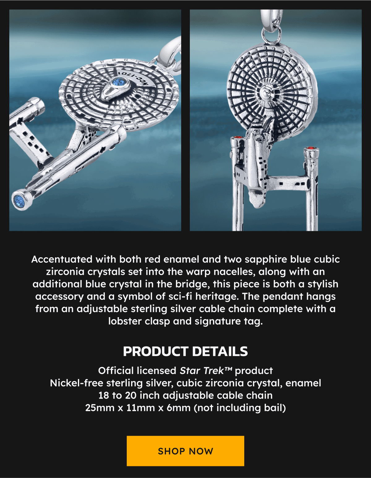 Star Trek X RockLove U.S.S. Enterprise NCC-1701 Starship Necklace