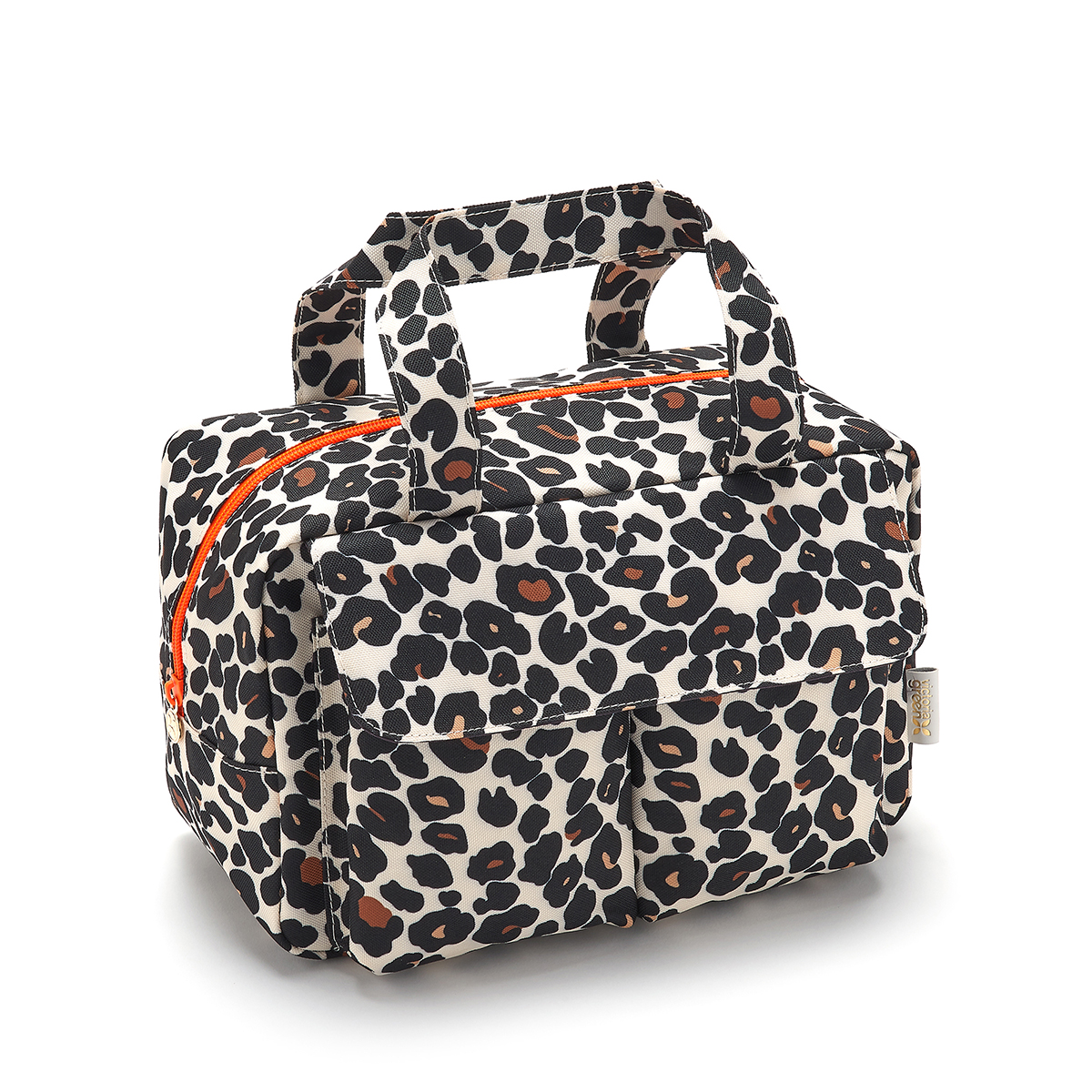 Large freestanding leopard print wash bag for women