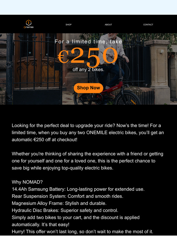 Buy 2 Electric Bikes, Save €250 Instantly!