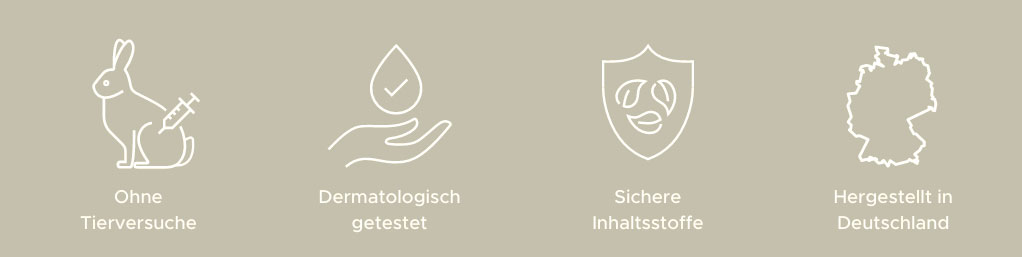 Ohne Tierversuche | Dermatologisch getestet | Sichere Inhaltsstoffe | Hergestellt in Deutschland | Wirk Kosmetik