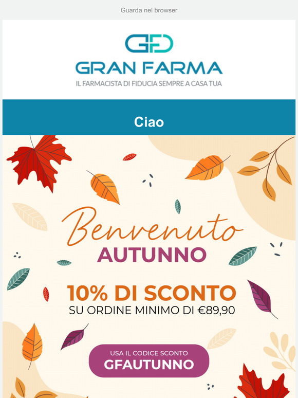 Benvenuto Autunno: 10% di sconto su 89,90€