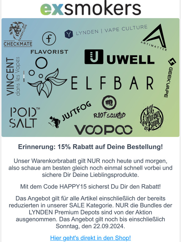 15% Rabatt - Nur noch heute und morgen