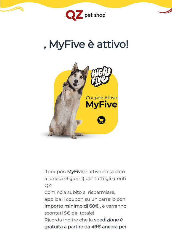 Il tuo coupon MyFive è attivo