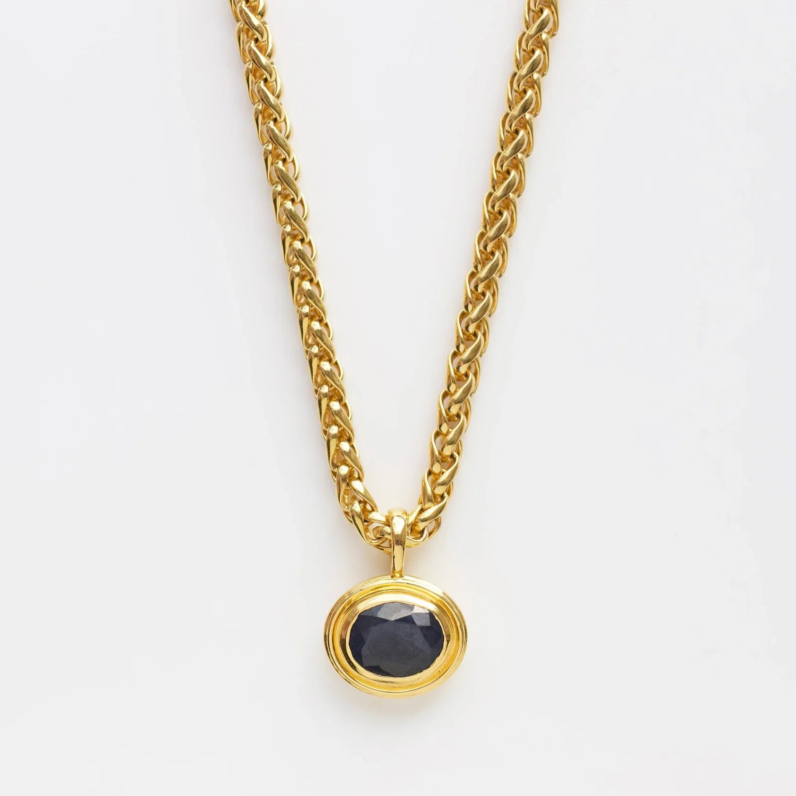 Image of Vintage Sapphire Pendant & Spiga Chain