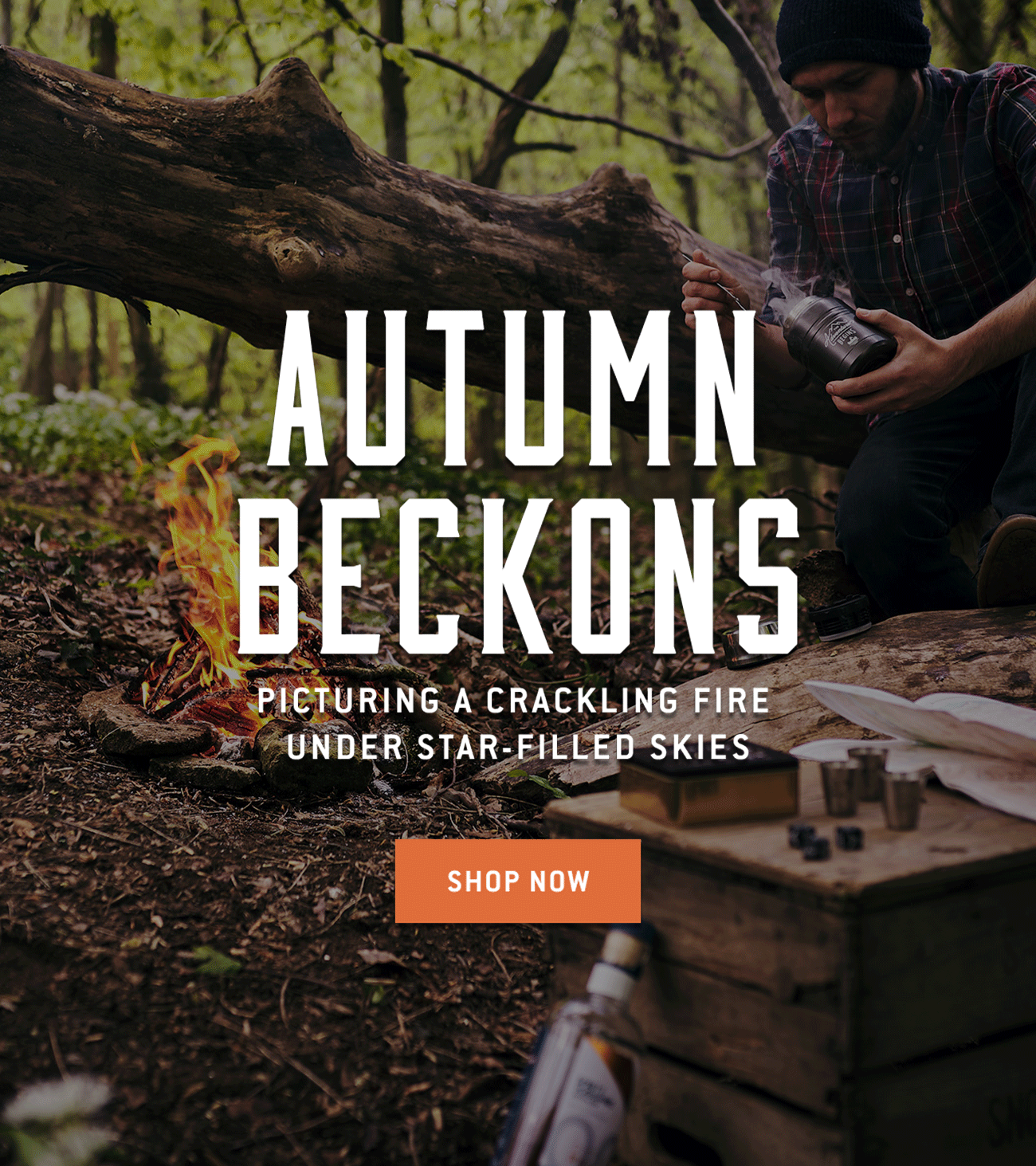 Happy Solstice Autumn Beckons Picturing a crackling fire under star filled skies
