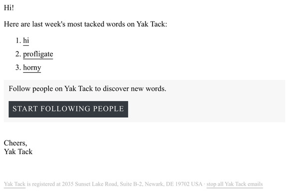 Last Week's Most Tacked Words