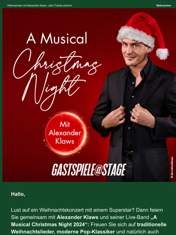 Weihnachten mit Alexander Klaws: Jetzt Tickets sichern!