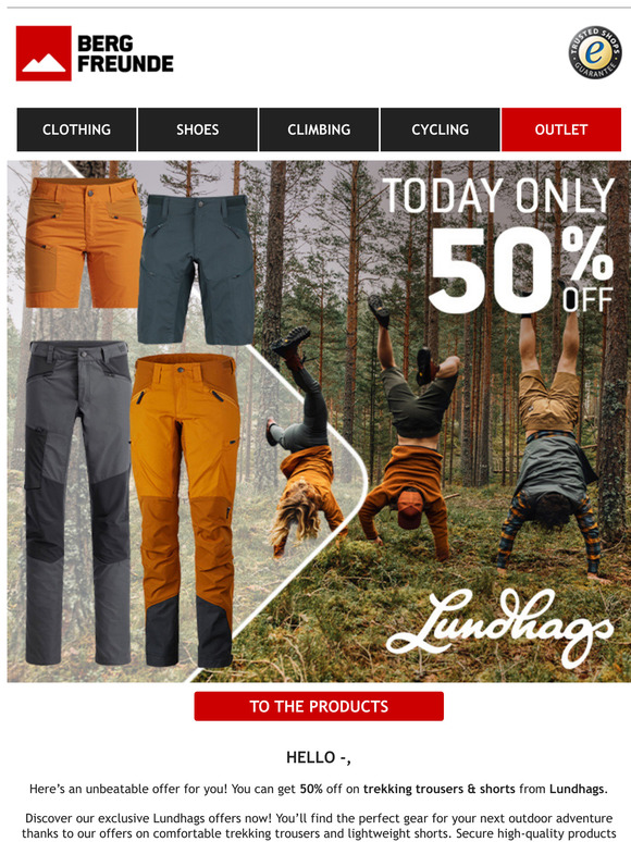 ⏰ Today only: 50% off trekking trousers & shorts from Lundhags