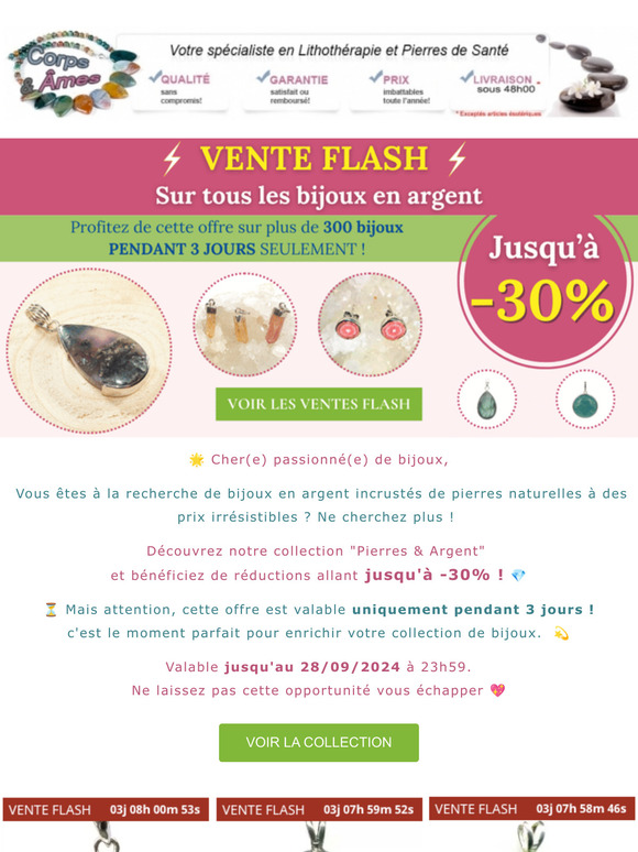 ⚡ VENTE FLASH : Jusqu'à -30% sur les bijoux en Argent