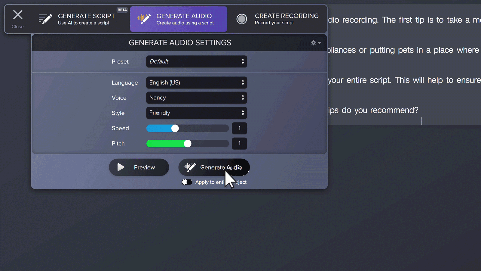 Generate a script with Audiate's AI tools.