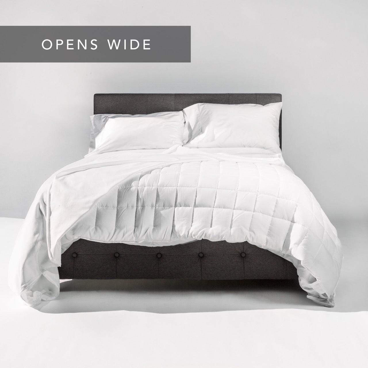 Our duvet cover opens wide so it's easy to put on