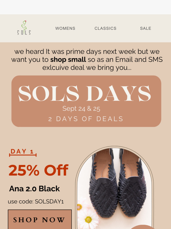 Amazon who? SOLS Day Discounts start NOW 🎉