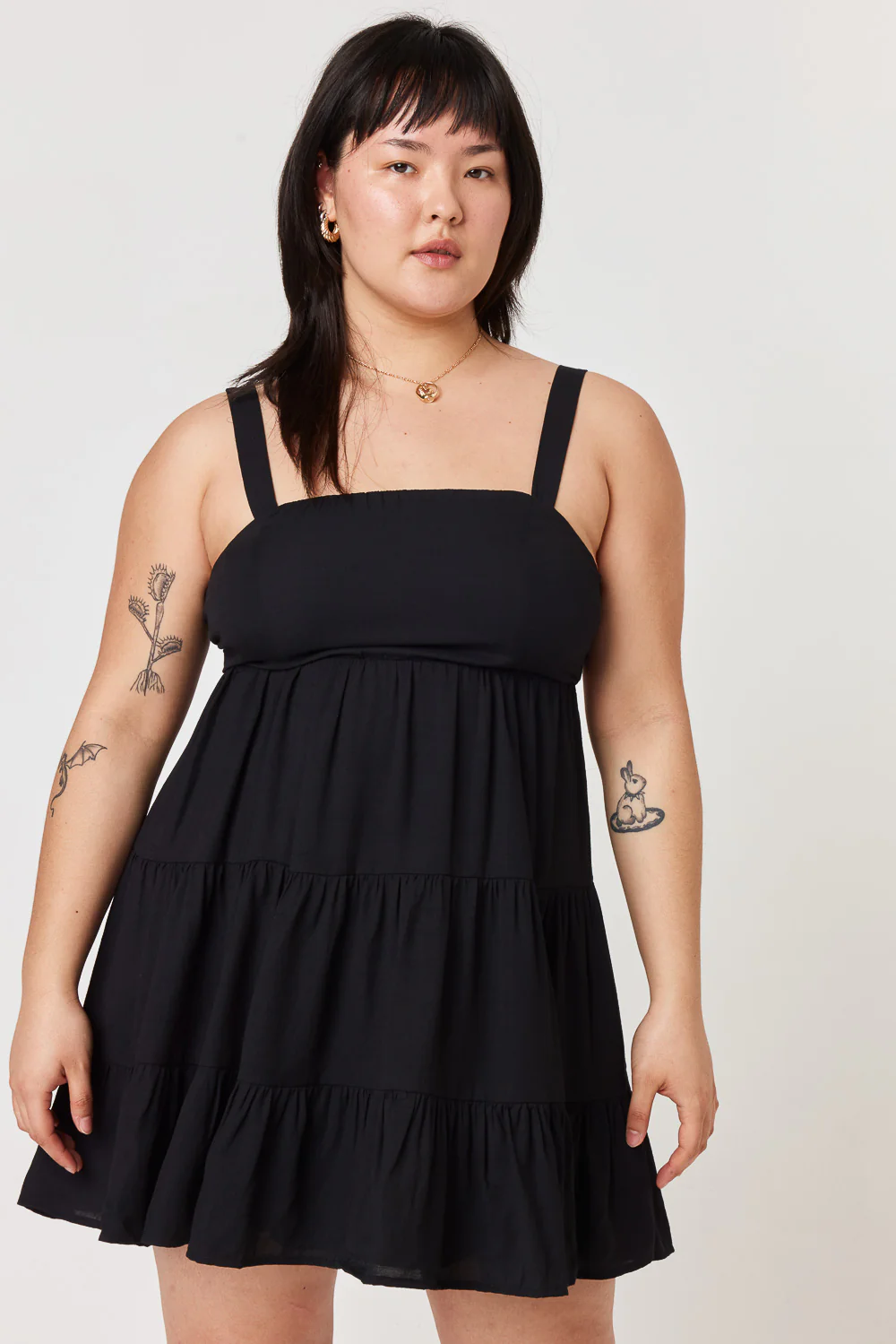 Image of Black Tie Back Woven Dress