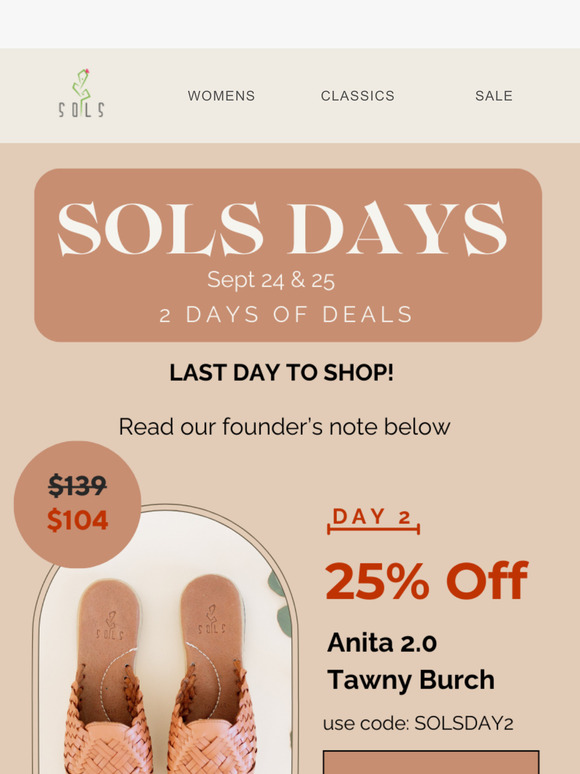 Are you ready for SOLS Day 2 and 25% off Anita Tawny Burch?