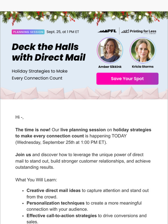 ⏲ Last Chance! Holiday Direct Mail Planning Session