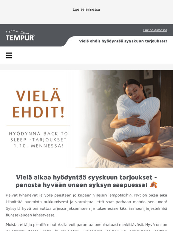 Vielä ehdit hyödyntää syyskuun tarjoukset! 🤎 Paremmat unet suoraan kotiovellesi 📦