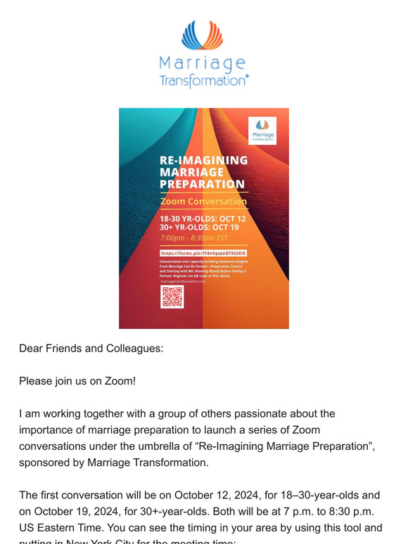 Re-Imagining Marriage Preparation - Zoom Conversation Invitation