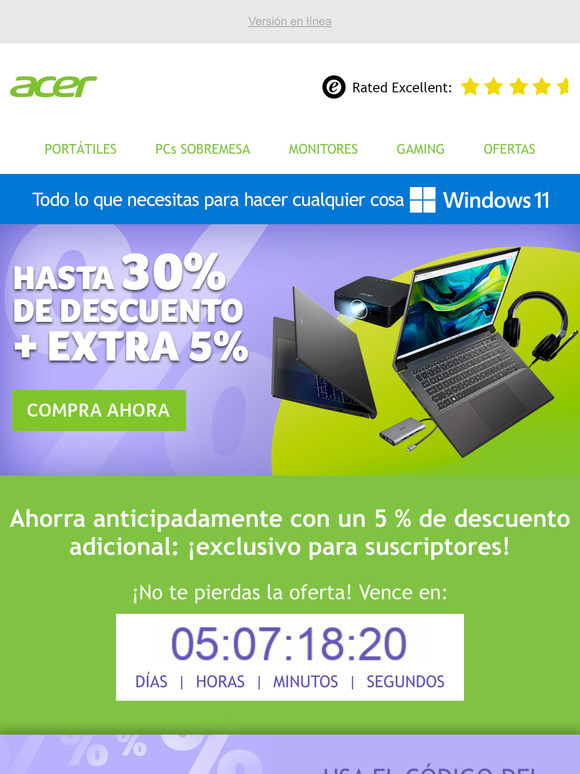 Acer Days: ¡Ahorra hasta un 30 % y obtén un 5 % adicional con acceso anticipado solo para suscriptores!