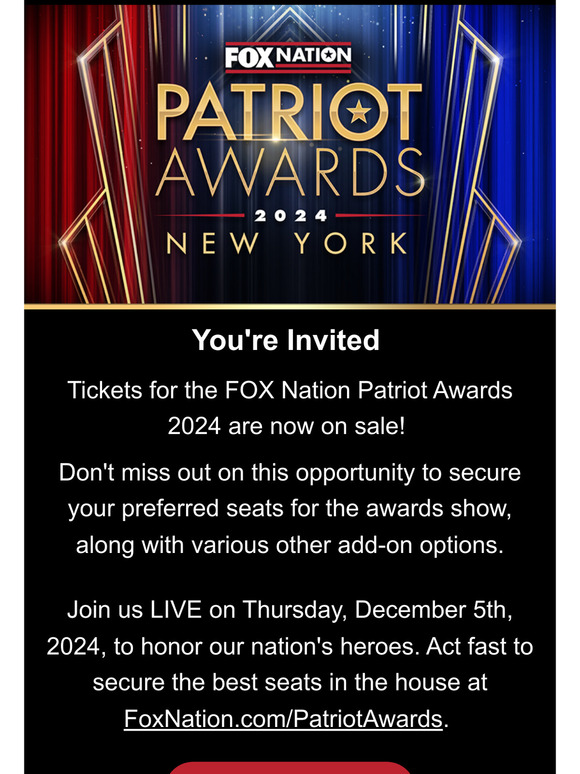 Fox News Tickets Now on Sale for 2024 Patriot Awards Milled