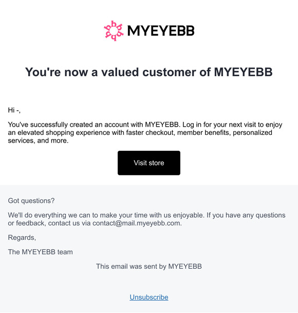 You're now a valued customer of MYEYEBB