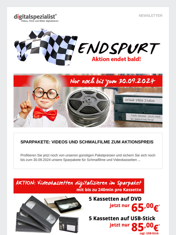 Nur noch bis zum 30.09.2024: Sparpakete für Schmalfilme & Videokassetten