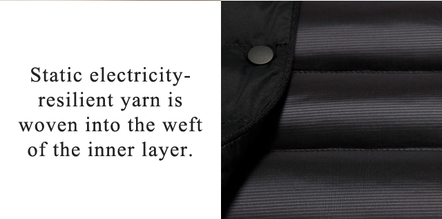 BANNER 2 - STATIC ELECTRICITY-RESILIENT YARN IS WOVEN INTO THE WEFT OF THE INNER LAYER.