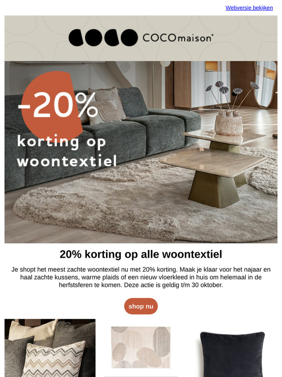 Hi COCOmaison fan, nu 20% korting op alle woontextiel 🤩
