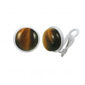 Serenity Tiger's Eye Sterling Silver Clip On Earrings