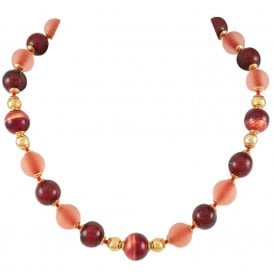 Satinato Cherry Red Venetian Murano Glass Necklace