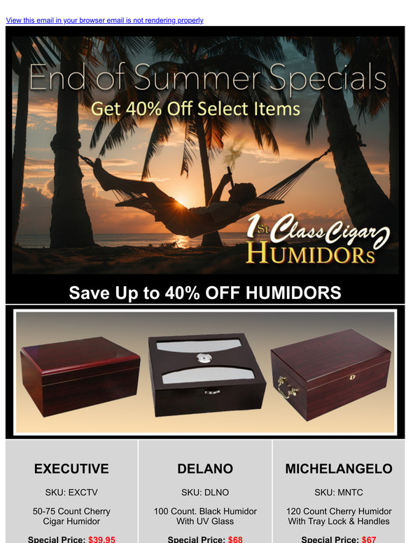 SAVE up to 40% ON DOZENS of HUMIDORS & ACCESSORIES - Ends Friday