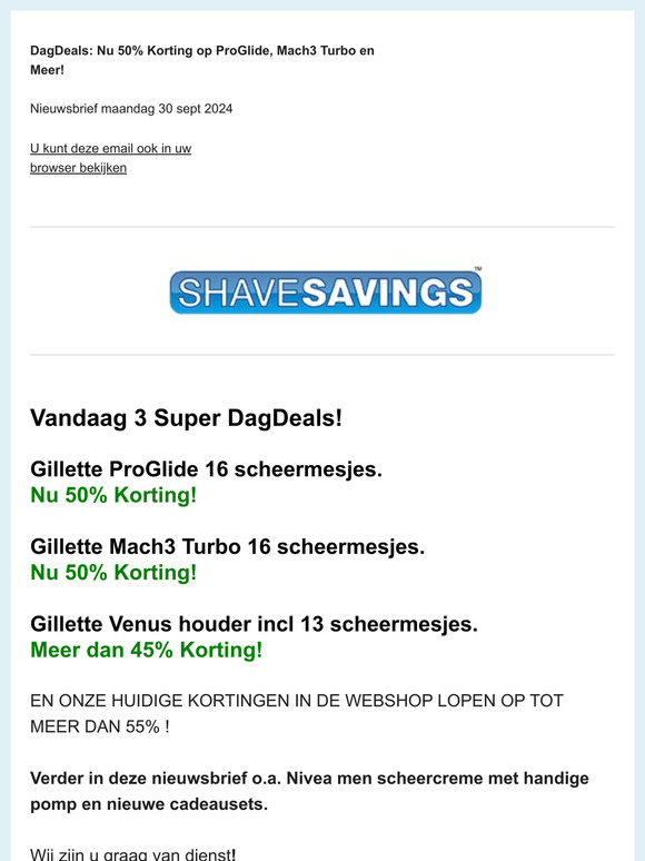 DagDeals 50% KORTING Gillette ProGlide 16, Mach3 Turbo 16, Venus houder incl 13 en Meer!