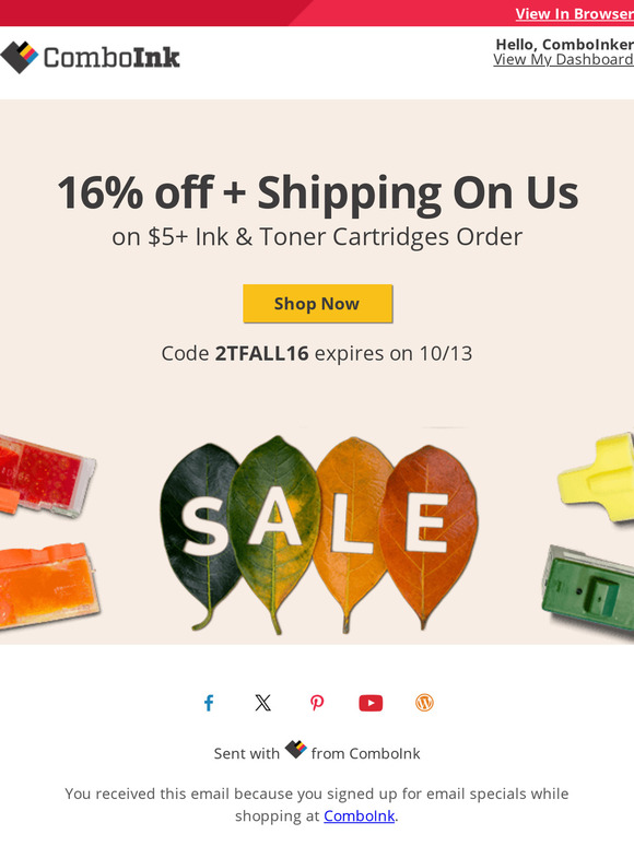 Your  ink order with 16% off is ready now.