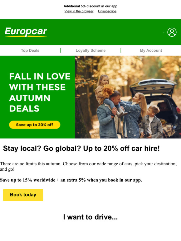 Drive away this autumn with up to 20% off!